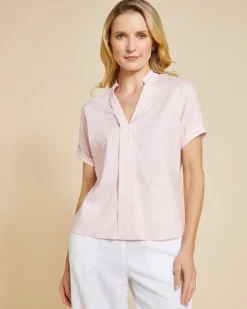 New Dunnes Stores Paul Costelloe Living Studio Pink V-Neck Pleat Front Top