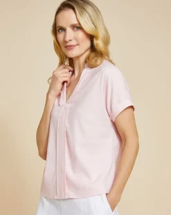 New Dunnes Stores Paul Costelloe Living Studio Pink V-Neck Pleat Front Top