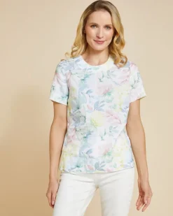 Online Dunnes Stores Paul Costelloe Living Studio Floral Print Round Neck 100% Linen Top