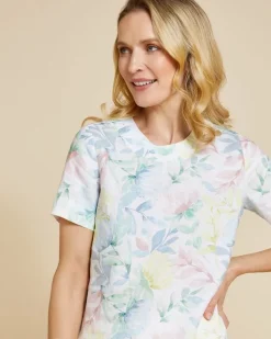 Online Dunnes Stores Paul Costelloe Living Studio Floral Print Round Neck 100% Linen Top