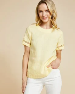 Fashion Dunnes Stores Paul Costelloe Living Studio Lemon Sleeve Detail Shell 100% Linen Top