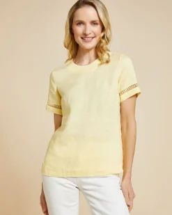 Fashion Dunnes Stores Paul Costelloe Living Studio Lemon Sleeve Detail Shell 100% Linen Top