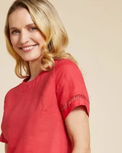 Discount Dunnes Stores Paul Costelloe Living Studio Red Sleeve Detail 100% Linen Shell Top