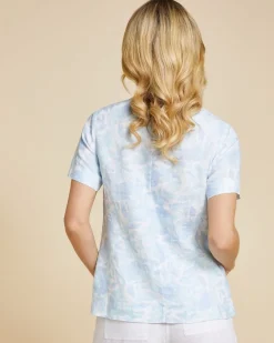 Outlet Dunnes Stores Paul Costelloe Living Studio Blue Print V-Neck 100% Linen Top
