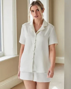 Clearance Dunnes Stores Pearl Satin Revere Short Pyjama Set
