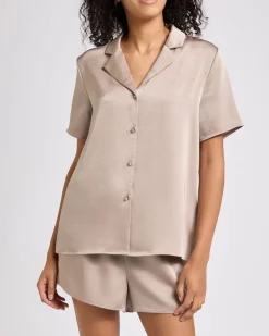 New Dunnes Stores Pearl Satin Revere Short Pyjama Set