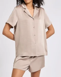 New Dunnes Stores Pearl Satin Revere Short Pyjama Set