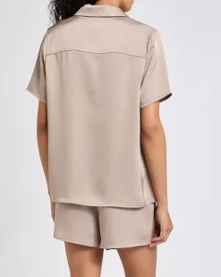 New Dunnes Stores Pearl Satin Revere Short Pyjama Set