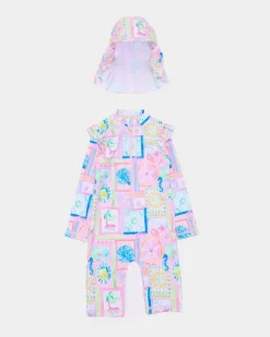 Online Dunnes Stores Postcard Unitard Swimsuit Set (6 Months-6 Years) - 2 Pieces