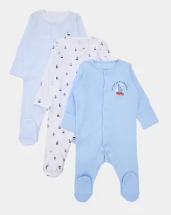 New Dunnes Stores Pure Cotton Sleepsuits - Pack Of 3 (Newborn-23 Months)