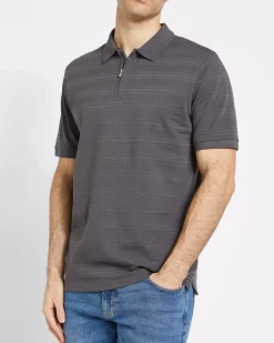 Online Dunnes Stores Regular Fit Zip Jacquard Stripe Polo