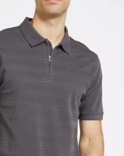 Online Dunnes Stores Regular Fit Zip Jacquard Stripe Polo