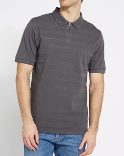 Online Dunnes Stores Regular Fit Zip Jacquard Stripe Polo