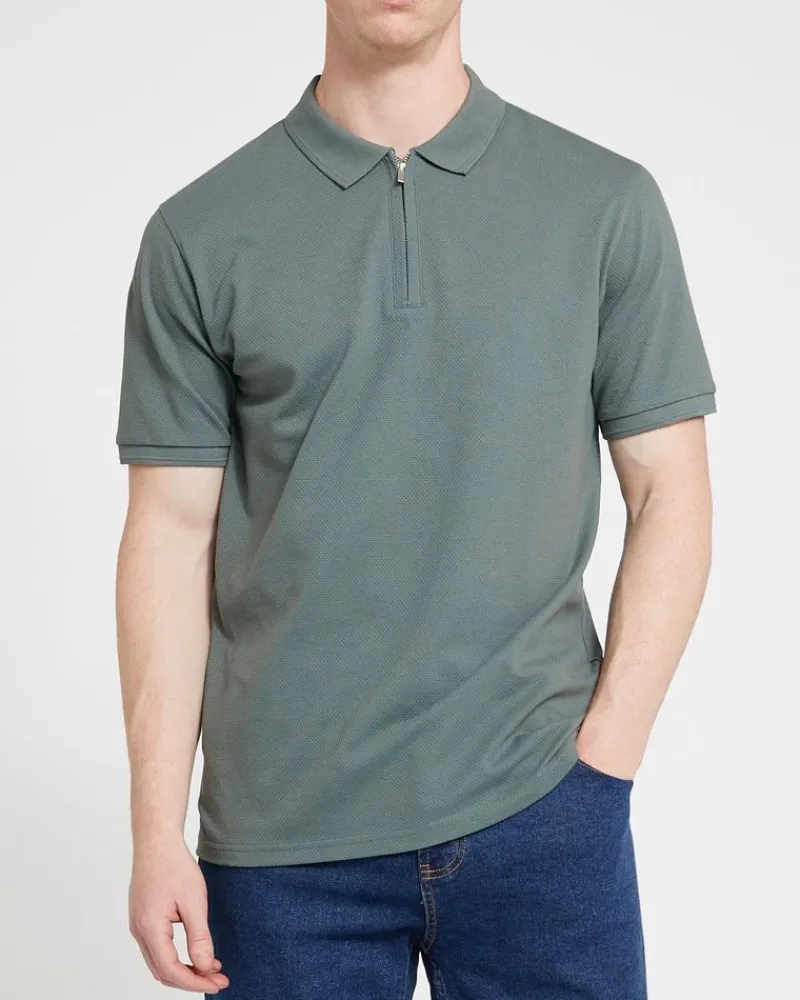 Fashion Dunnes Stores Regular Fit Zip Popcorn Polo