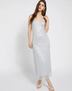 Clearance Dunnes Stores Savida Bailey Silver Sequin Lace Midi Dress