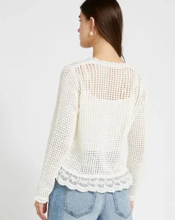 Fashion Dunnes Stores Savida Bailey Tie Front Lace Trim Cardigan