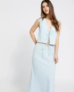 Online Dunnes Stores Savida Charli Gingham Bow Tie Front Waistcoat Top