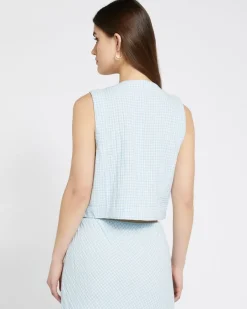 Online Dunnes Stores Savida Charli Gingham Bow Tie Front Waistcoat Top