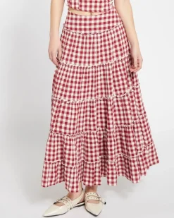 Outlet Dunnes Stores Savida Gingham Tiered Maxi Skirt