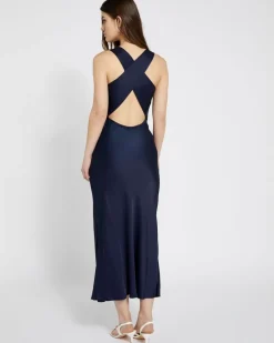 Outlet Dunnes Stores Savida Mia Navy Satin Midi Dress