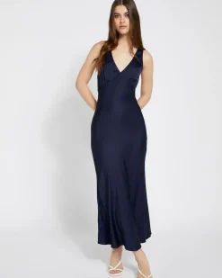 Outlet Dunnes Stores Savida Mia Navy Satin Midi Dress