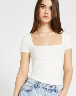 Hot Dunnes Stores Savida Rib Short Sleeve Square Neck Top