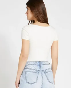 Hot Dunnes Stores Savida Rib Short Sleeve Square Neck Top