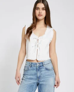 Best Dunnes Stores Savida White Cotton Bow Tie Front Poplin Waistcoat Top