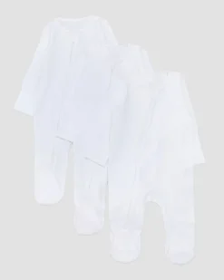 Outlet Dunnes Stores White Two-Way-Zip Sleepsuit - Pack Of 3 (Newborn-23 Months)